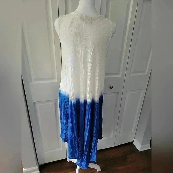 Venice Blue Ombre Dip Dye Asemetric Dress Beach Resort Blue White SZ Med/Large - Picture 4 of 5